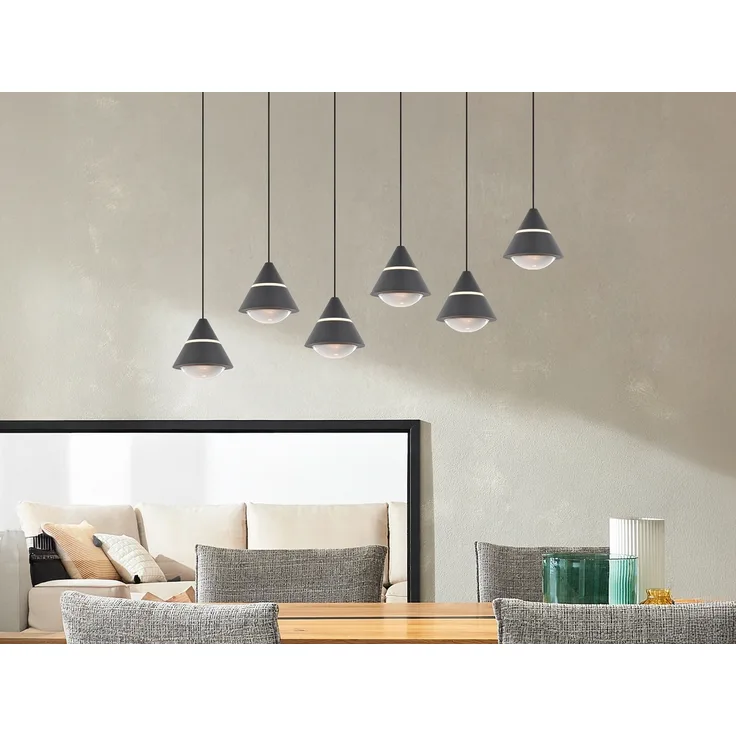 LED Pendelleuchte ROMEO höhenverstellbar, 6-flammig Schwarz, Breite 75cm