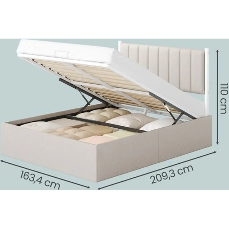 VASAGLE Bettgestell, 160 x 200 cm, hochklappbar Lattenrost, Stauraum unter dem Bett, mit Kopfteil, beige – Bild 5
