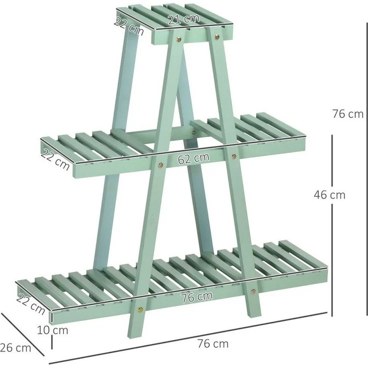 Outsunny Pflanzentreppe Blumenregal mit 3 Ebenen, für 6 Blumentöpfen, wetterbeständig (Pflanzenregal, 1 St, Blumenständer), für Garten, Balkon, Grün – Bild 2