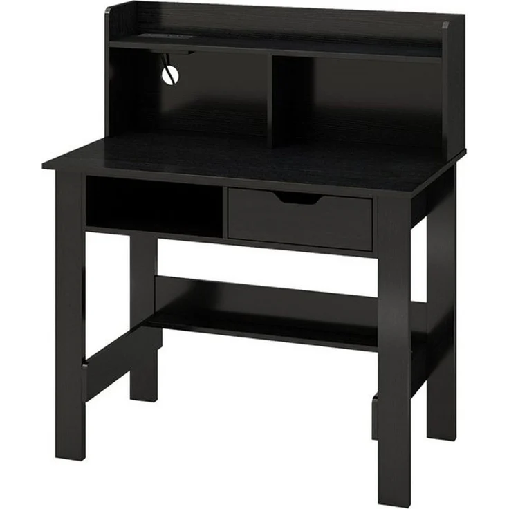 COSTWAY Schreibtisch, mit Steckdosen, Aufsatz, offenem Fach & Schublade – Bild 4