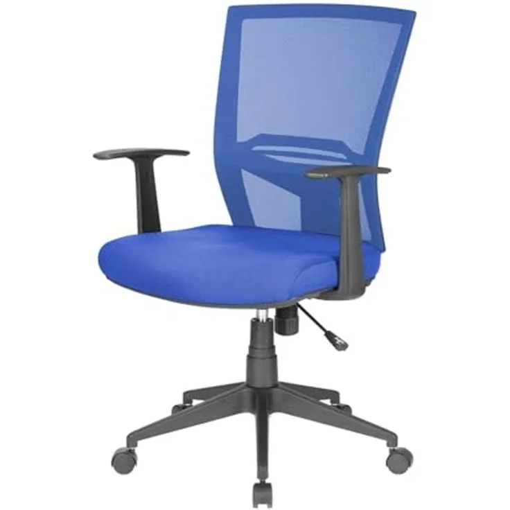 Dmora - Stuhl mit Rädern Palmerston, Mesh-Chefsessel mit Armlehnen, ergonomischer Bürositz, 59x64h96/106 cm, Blau