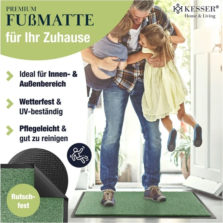 KESSER® Schmutzfangmatte rutschfeste Fußmatte für Innen- & Außenbereich waschbar & wetterfest | Türmatte Wohnungseingang | Teppich für Büro & Vorzimmer | Fußabtreter Fußabstreifer Classic, 60x90cm, Berggrün – Bild 2