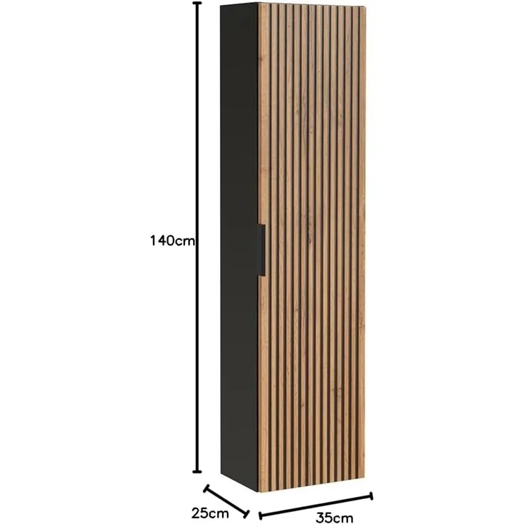 Badezimmer Hochschrank XANTEN-56 in anthrazit mit Eiche Nb. schwarz gerillt, B/H/T: ca. 35/140/25 cm – Bild 3