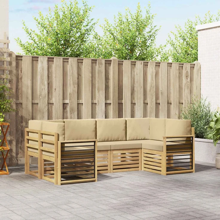 vidaXL Outdoor-Sofagarnitur 6 stk. 6-Sitzer Weiß und Beige Polyester 3392408 – Bild 1