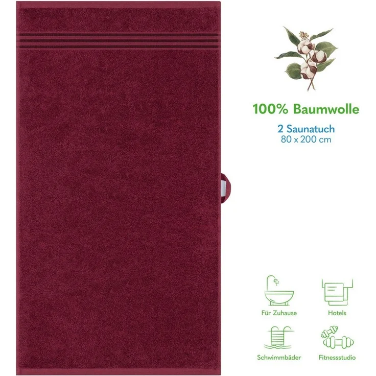Hammetex 2er Set Extra Große Badetücher – 80x200 cm, 500 GSM, 100% Baumwolle – Weich & Saugfähig – Luxuriöse Große Spa-Handtücher, Bordeauxrot – Bild 3
