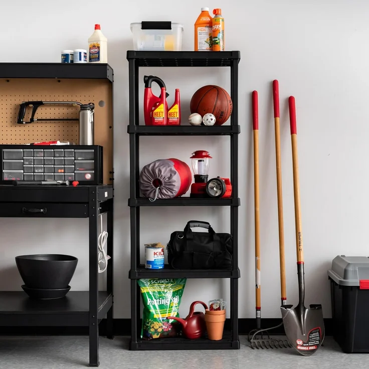 Iris USA Robustes Kunststoffregal mit 5 Ebenen, 162,6 cm hoch, 18 kg pro Regal, modulares Garagenregal, Aufbewahrungs-Organizer für Zuhause, Keller, Waschküche und Hauswirtschaftsraum, 30,5 cm T x 61 – Bild 8