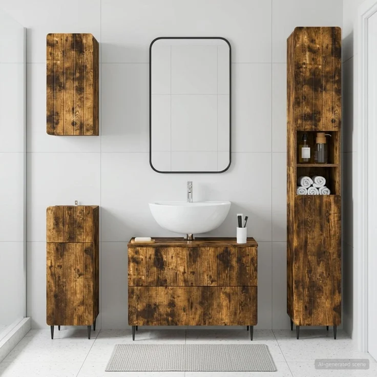 vidaXL 4-teiliges Badezimmer-Schrank-Set ZWOLLE Raucheiche 3417923 – Bild 1