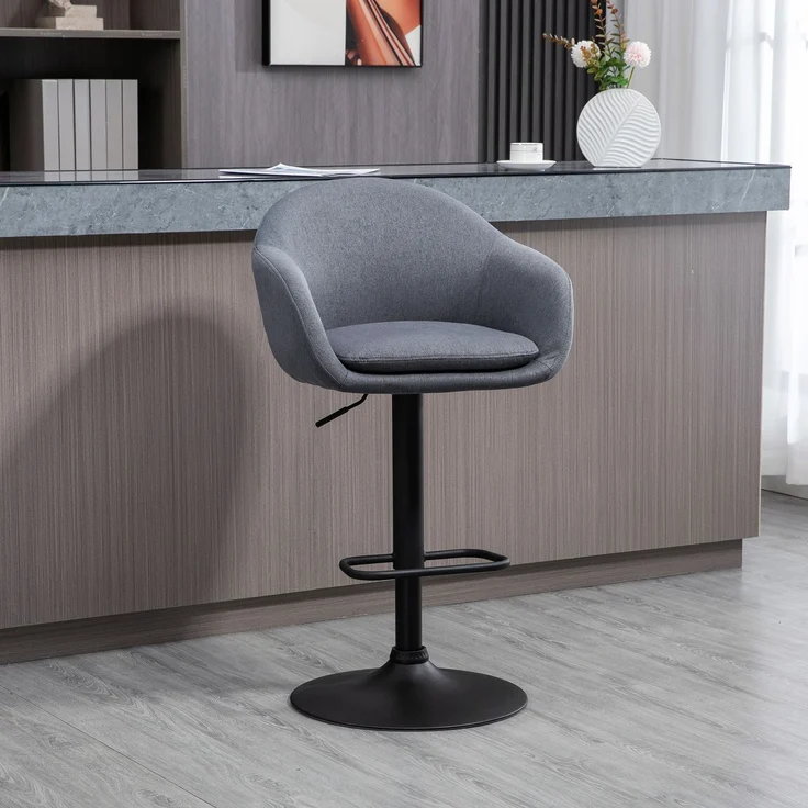 Barhocker höhenverstellbar mit Lehne und mit Fußstütze; 110kg belastbar Leinenoptik, 54 cm x 54 cm x 112 cm, Grau--Dunkelgrau--54x54x112cm--YOUDENOVA – Bild 2
