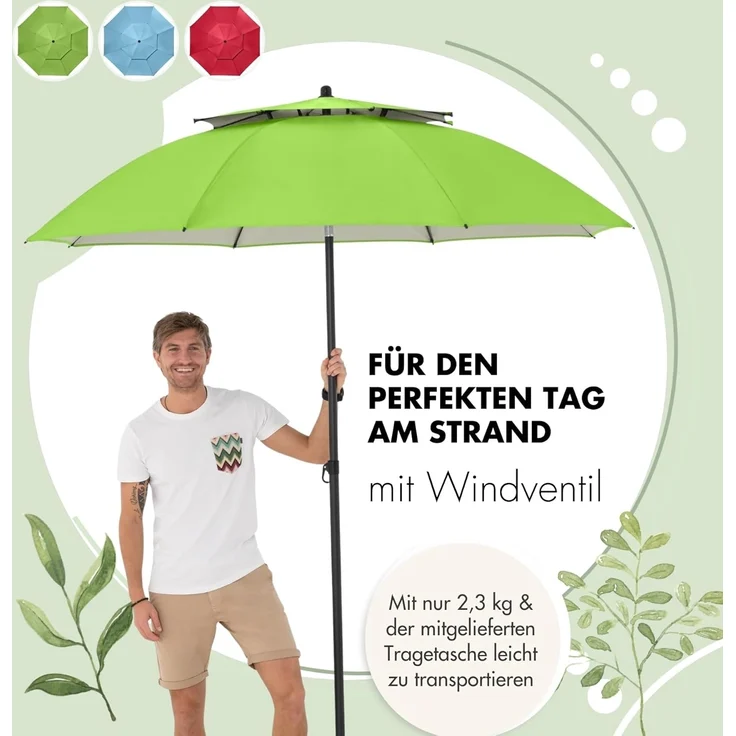 Doppler 'Windprofi' Sonnenschirm, mit Tragetasche, Ø 200 cm, grün – Bild 2