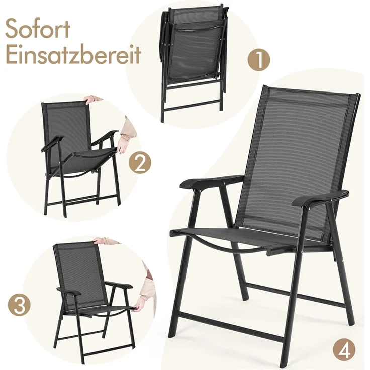 Yaheetech 2er Set Gartenstühle mit Armlehnen, klappbar, bis 150 kg, Metall Schwarz – Bild 7