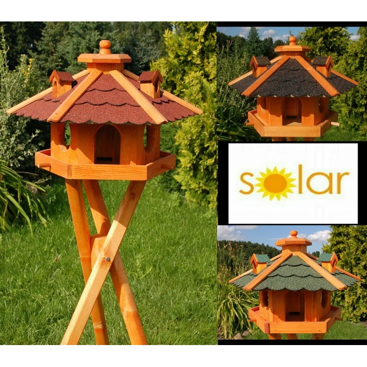 XXL Luxus Vogelhaus mit/ohne Solar/Ständer 135 cm hoch Holz Futterhaus 2026: Dunkel ohne Solar – Bild 2
