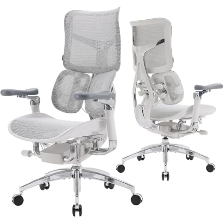 SIHOO Doro S300 Ergonomischer Bürostuhl, Computerstuhl, Gaming-Stuhl mit dualem dynamischem Lendenwirbelstützsystem, 6D-koordinierten Armlehnen, verstellbarem Rollstuhl (Weißem Samt-Mesh) – Bild 1