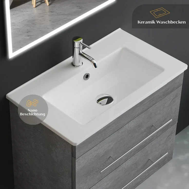 Alpenberger Badmöbel-Set Waschbecken mit Unterschrank - Waschbeckenunterschrank mit Schubladen, (Badezimmerschrank - Grau, Schrank Badschrank - 60 cm), Gäste WC & Badezimmer Set - Waschtisch mit Nano – Bild 2