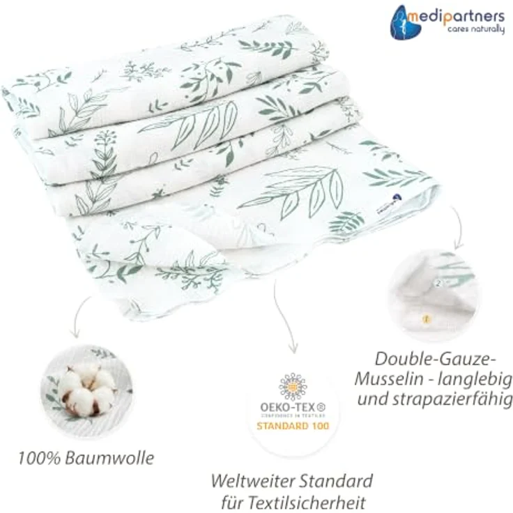 Medi Partners Musselin Babydecke 100x150cm Baby Decke Musselindecke Neugeborenen - dünne dünne Kuscheldecke Sommer Babydecken für Kleinkinder Krabbeldecke Kinderbett Kinderwagen (Olivenblatt) – Bild 4