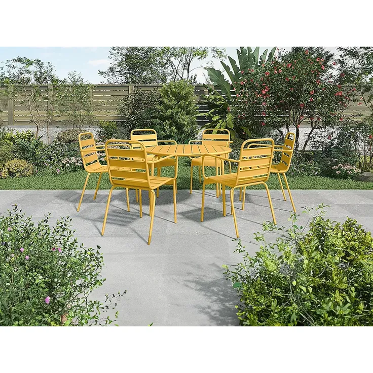 Vente-unique - MIRMANDE Gartenessgruppe Metall Gelb - B 130 cm59 cm x H 74 cm79 cm x L 130 cm56 cm