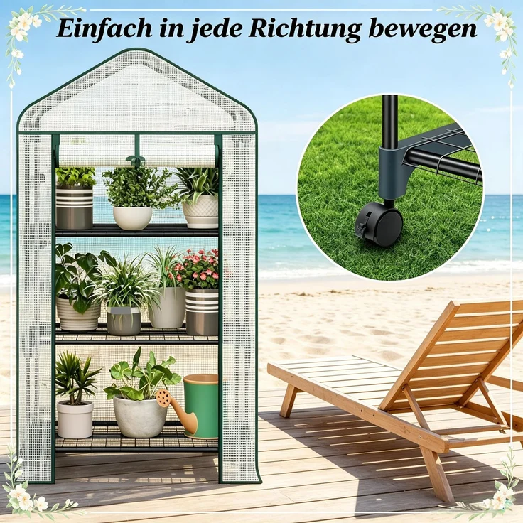 Wohnora-Kleines Gewächshaus mit Regalen,Gewächshaus mit Rädern,Tomaten Gewächshaus mit Roll-Up Tür(nur mit Gewächshaus),H 130cm x T 70cm x B 50cm,Weiß – Bild 2