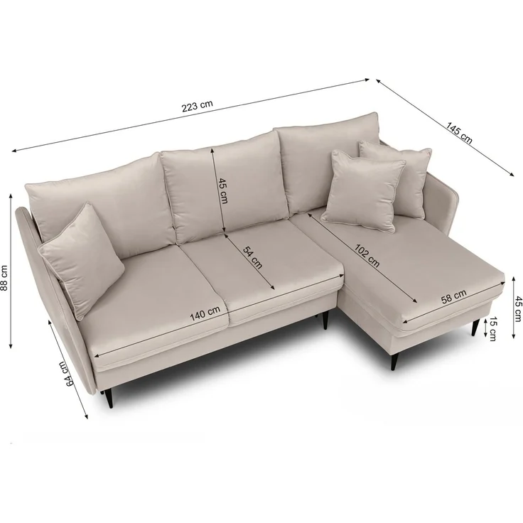 Selsey 'Volio ' Ecksofa mit Schlaffunktion, Samt wasserabweisend, Universal, Füße Schwarz, Salbeigrün – Bild 5