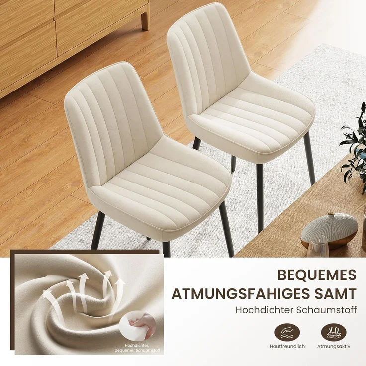 COLAMY Samt Esszimmerstühle 4er Set – Gepolsterte Stühle für Esszimmer & Küche mit Metallbeinen, Dickem Sitzpolster & Rutschfesten Füßen, Beige – Bild 10