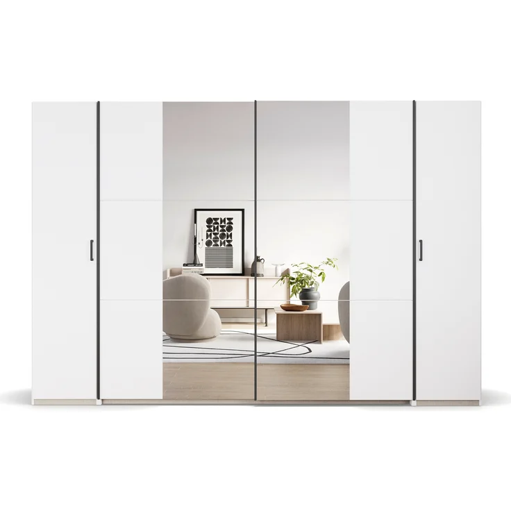 rauch Kleiderschrank, Dreh- und Schwebetürenschrank KRONACH, 4-türig, 2 Spiegeltüren teilaufgelegt, Alpinweiß, 311 x 210 x 59 cm – Bild 2