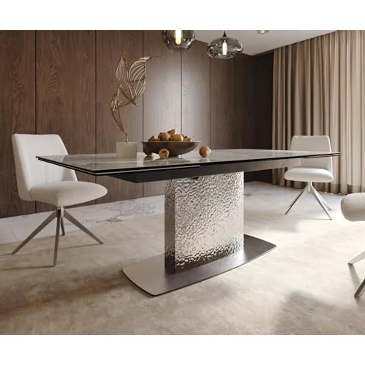 Esstisch Edge 200-300x100 Keramik Minas Melange Weiß-Beige Wave Edelstahl ausziehbar – Bild 8