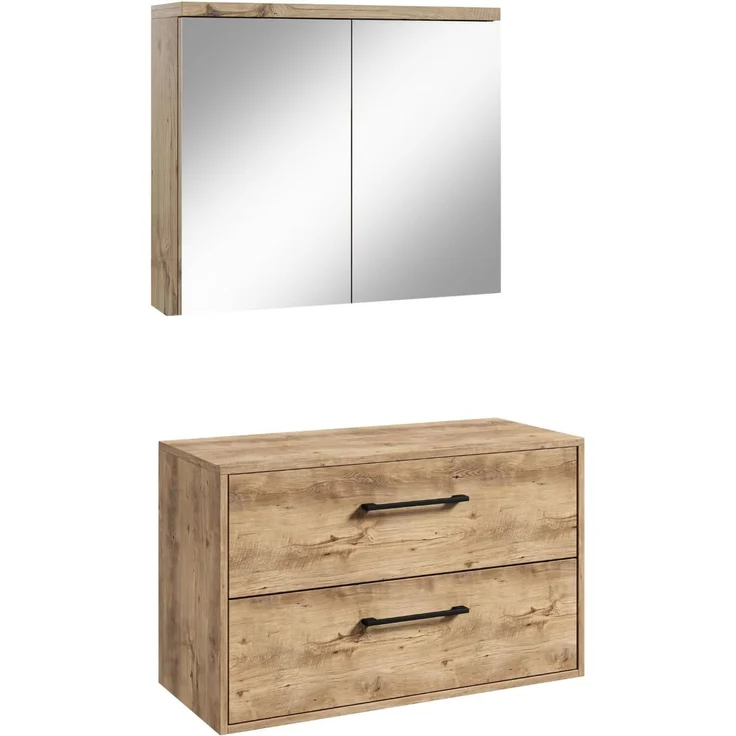 Badplaats Waschtischunterschrank Florence 80 x 46 cm - Kastanieneiche - mit Spiegelschrank – Bild 1