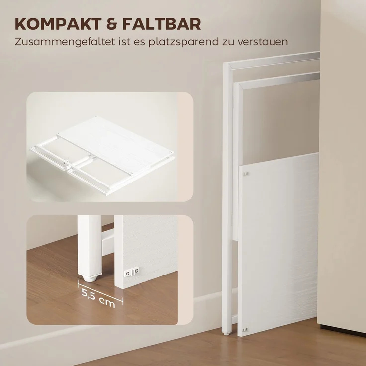 MELAYR, Schreibtisch Klappbar Computertisch mit Monitorhalterung für Arbeitszimmer 100 x 48 x 87.5, Weiß – Bild 6