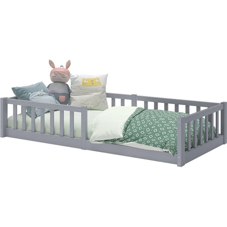 Bellabino 'Vere' Bodenbett 90x200 cm, grau, Massivholz Kiefer, Montessori Kinderbett mit Rausfallschutz und Lattenrost – Bild 11