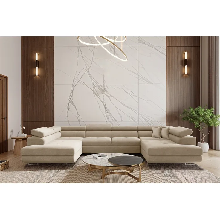 Wohnlandschaft Schlafsofa Sofa CARMELO in Stoff Nova Beige