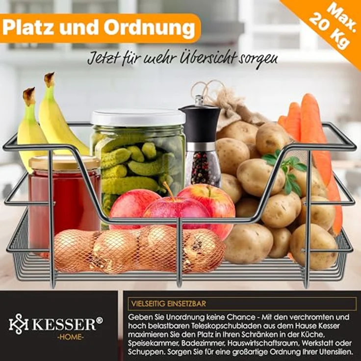 KESSER® Teleskopschublade 30-60cm Schrankbreite verchromt aus Edelstahl Schubladeneinsatz für Küchenschrank Korbauszug Schrankauszug 1x 50cm - Anthrazit – Bild 5