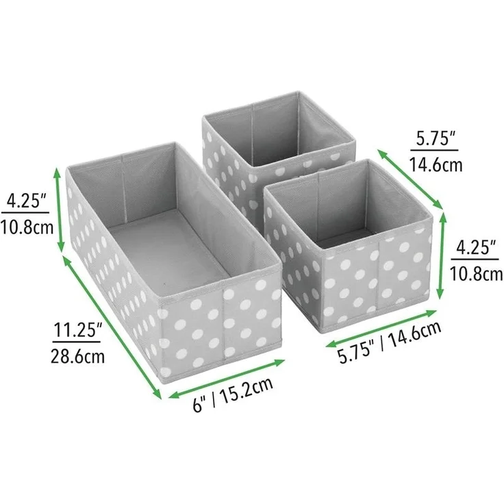 Aufbewahrungsbox Stoffkisten Organizer mDesign 3er Set hellgrau/weiß gepunktet – Bild 4
