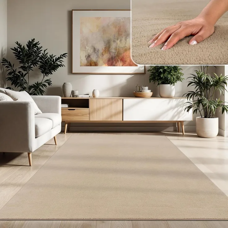 Paco Home Waschbarer Teppich Wohnzimmer Schlafzimmer Kurzflor rutschfest Flauschig Weich Moderne Einfarbige Muster, Grösse:160x220 cm, Farbe:Beige 2