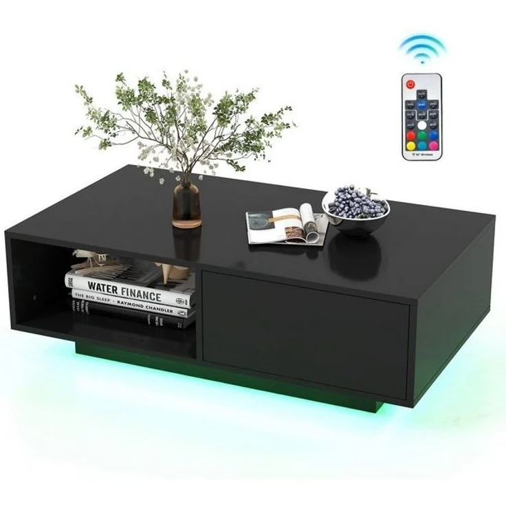 COSTWAY Couchtisch, mit 20 Farben LED-Beleuchtung, Fernbedienung, Schublade – Bild 4