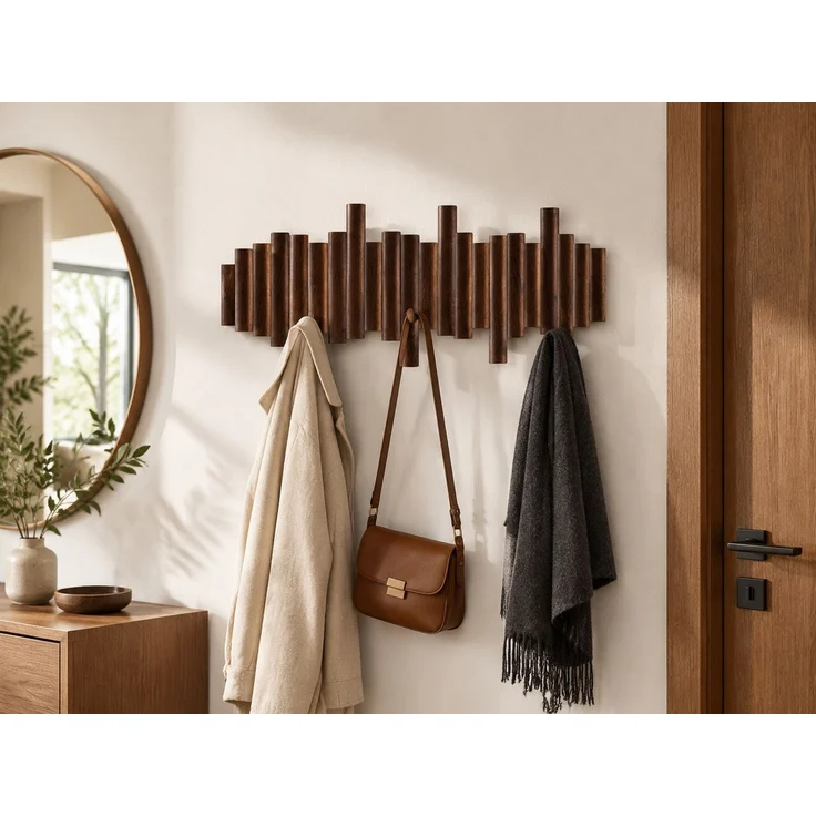 Wandgarderobe im Klaviertasten-Design mit 7 Haken für Flur und Eingangsbereich, Braun, 57 x 26 x 6 cm – Bild 2