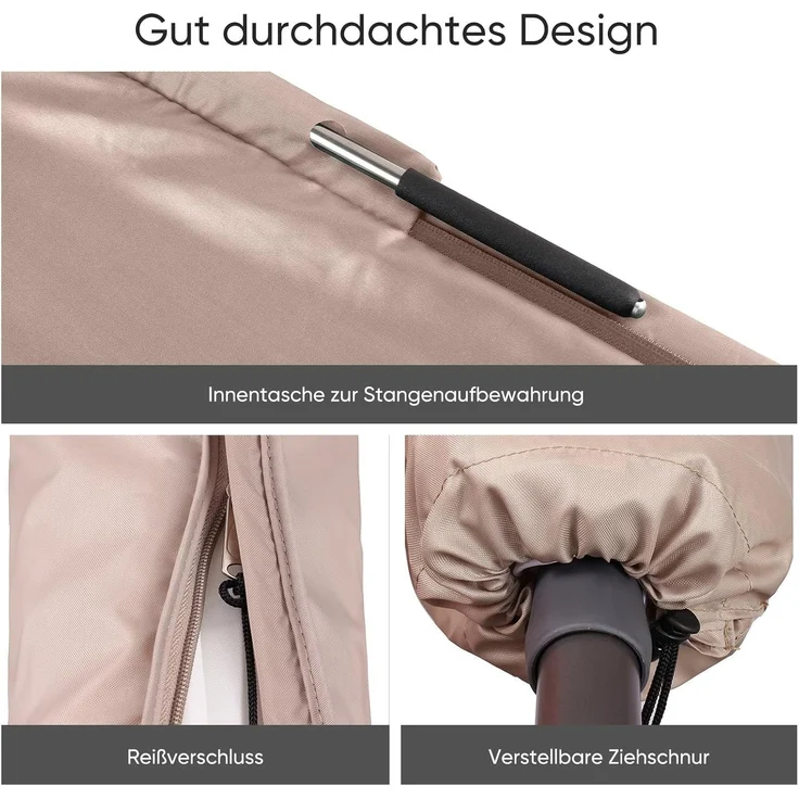 Sekey Schutzhülle für Ø 300 cm Sonnenschirm, Abdeckhauben für Sonnenschirm,100% Polyester, Taupe – Bild 6
