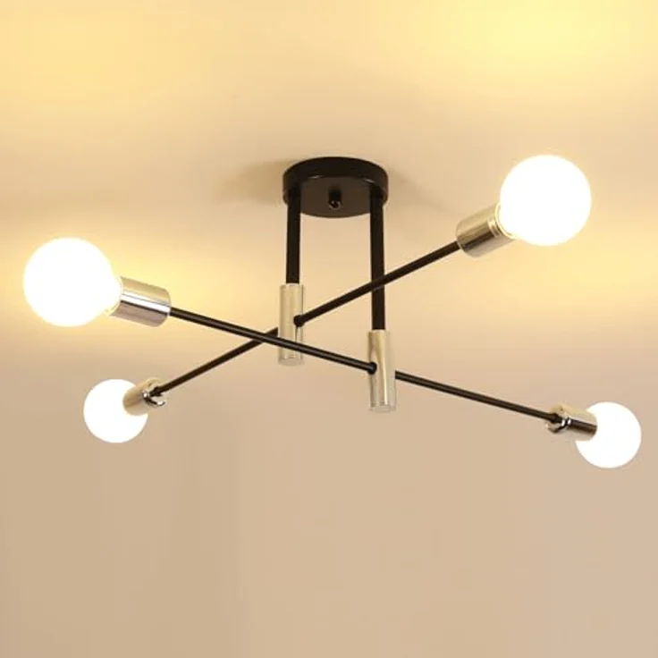 Goeco Deckenleuchte Vintage 4 Flammig, E27 Fassung Schwarz Kronleuchter Retro, Sputnik Deckenlampe Metall für Schlafzimmer, Wohnzimmer, Esszimmer, 71CM (Ohne Glühbirnen) – Bild 2