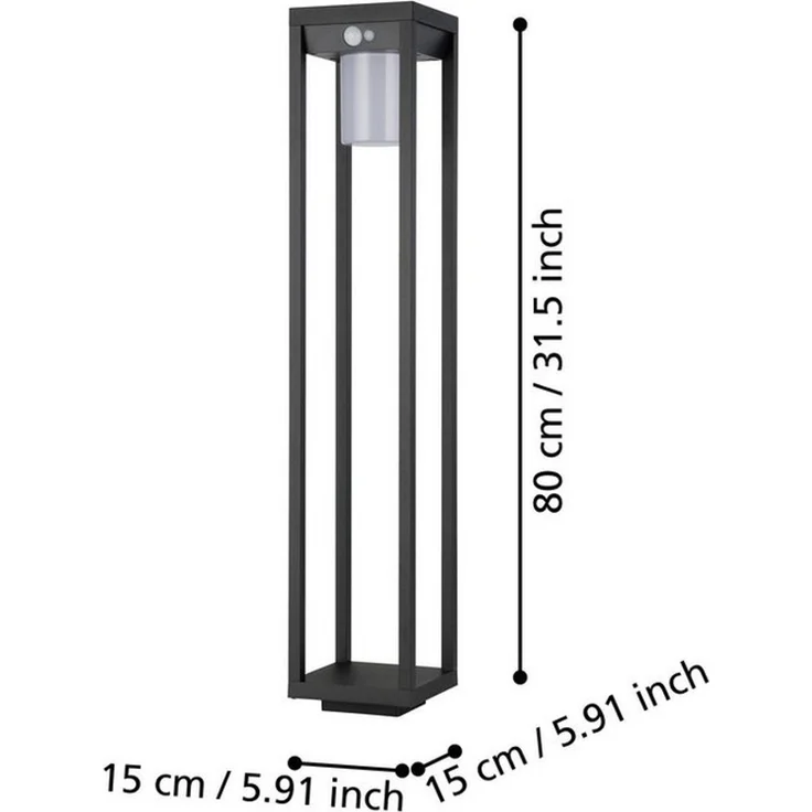 Eglo 900805 Solarleuchte Wegeleuchte MARTANO Alu schwarz LED 3,7W 4000K IP44 L:15cm B:15cm H:80cm mit Sensor – Bild 2