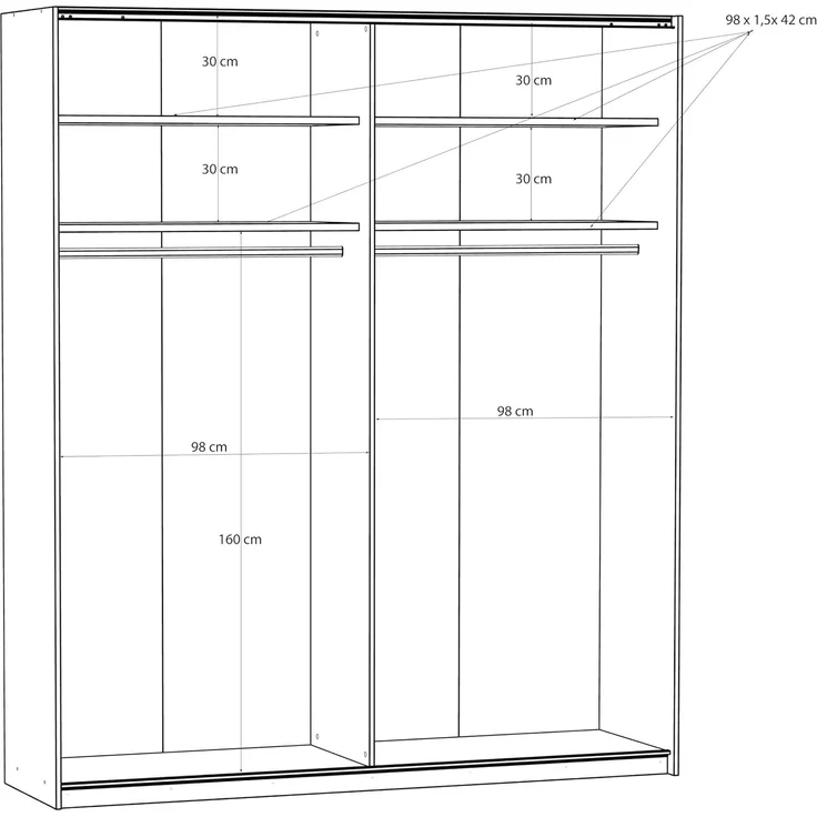 Forte FITTIO Kleiderschrank 200, moderner Schwebetürenschrank, 2-türig, Kleiderstange, Einlegeböden, Spiegel, Schlafzimmer, Holzwerkstoff, Weiß Hochglanz, 200,1 cm breit x 235 cm hoch x 61,2 cm tief – Bild 7