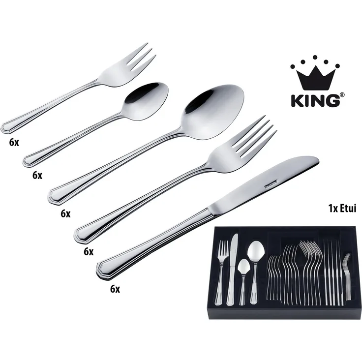 KING Besteck-Set »Düsseldorf« (31-tlg), 6 Personen, Edelstahl 18/0, Besteck im zeitlosen Design, mit Besteck-Etui