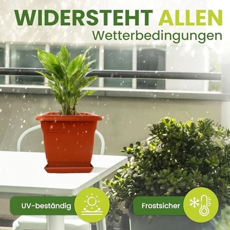 Centi Pflanzkübel Blumentopf Gross XXL, Pflanzkübel Groß Außen mit Untersetzer (Set, 2 St, eckick 48cm x48cm, Made in DE), Pflanzentopf Kunststoff Terracotta, Pflanzkübel – Bild 5
