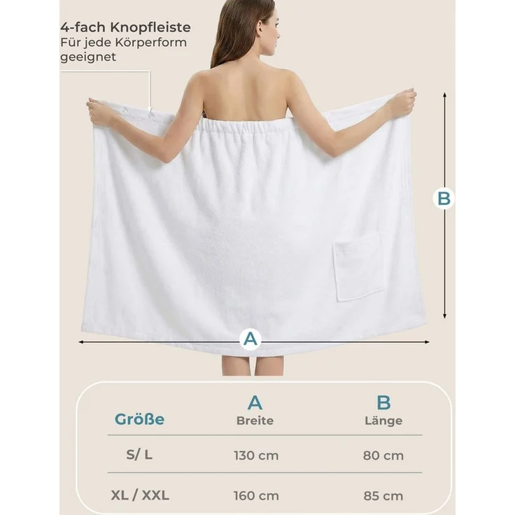 Laynenburg Saunatuch Saunakilt Damen aus Baumwolle Frottee - Saunatuch mit Knopfverschluss, pflegeleichtes Saunazubehör mit Knopfverschluss & Gummizug – Bild 3