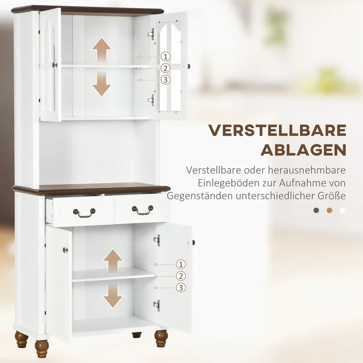 Küchenschrank, Buffet, 2 Schubladen, 2 Schrankfächer, klassisches Design, Weiß+Dunkelbraun, 76 x 38 x 182 cm--Weiß--182x38x76cm--YOUDENOVA – Bild 7