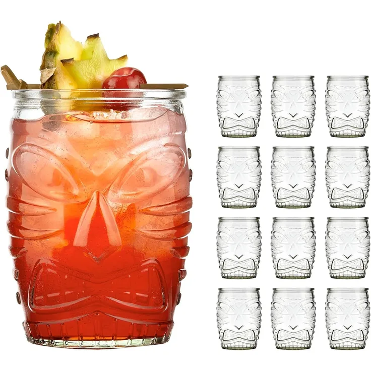 LIBBEY Cocktailglas Libbey Trinkglas, 12er Set -TIKI- von polynesischer Kunst inspiriert, 12-tlg, Glas, 473 ml, hochwertig verarbeitet, im charakteristischen Design