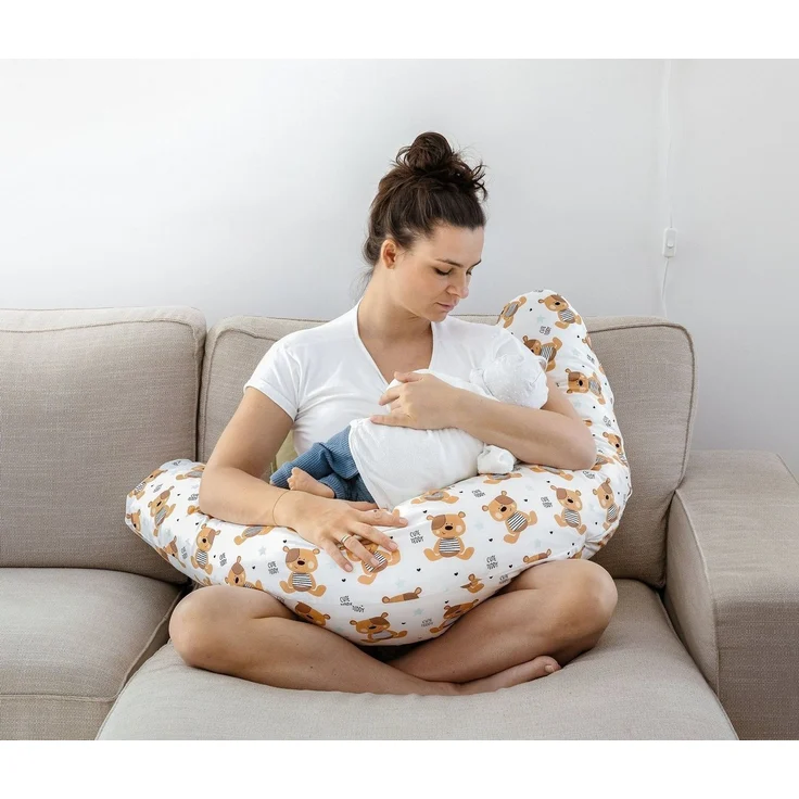 Loolay Stillkissen Baumwolle LUX Schwangerschaftskissen Seitenschläferkissen Baby Kissen, MUSTER: Cute TEDDY, WEICH Füllung + 100% BIO-Baumwolle Kissenbezug, SUPER BABYGESCHENK 170 cm Stillkissen + abnehmbar Bezug, LOOLAY® - 100% Europäische Stoffe und... – Bild 1