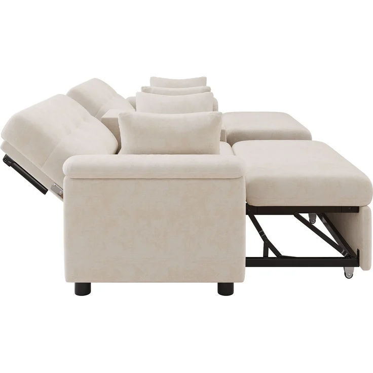 ZUBALIYA Schlafsofa 102x54.5 cm, mit Stauraum, mit Ausziehbett, mit Chenille - Bezug, mit breiten Armlehnen, Beige – Bild 21