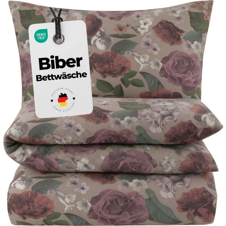 Carpe Sonno Bettwäsche Biber Warme Bettwäsche Winter Flanell Rosen Baumwolle 135x200, Biber, 2 teilig, Kuschelige Biberbettwäsche - Feinbiber - Reißverschluss - 135x200 cm – Bild 1