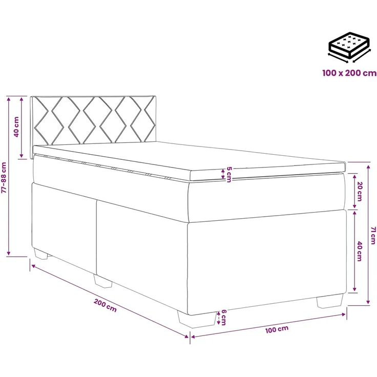 vidaXL Boxspringbett mit Matratze Dunkelgrau 100 x 200 cm Stoff 3450419 – Bild 11