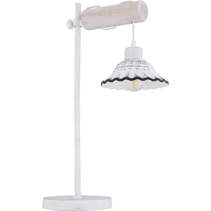 Tischleuchte, höhenverstellbar, Holz, weiß getüncht, H 55 cm