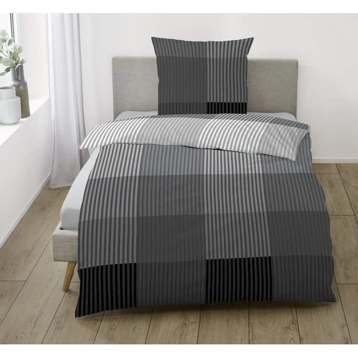 IBENA Bettwäsche BUGATTI Flanell BL 155x220 cm grau Bettbezug Bettzeug – Bild 2