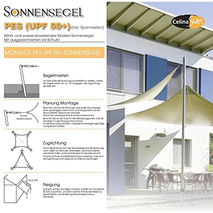 CelinaSun Sonnensegel Premium Tarp UV-Schutz PES UPF 50+ Dreieck 3x3x3m anthrazit – Bild 7