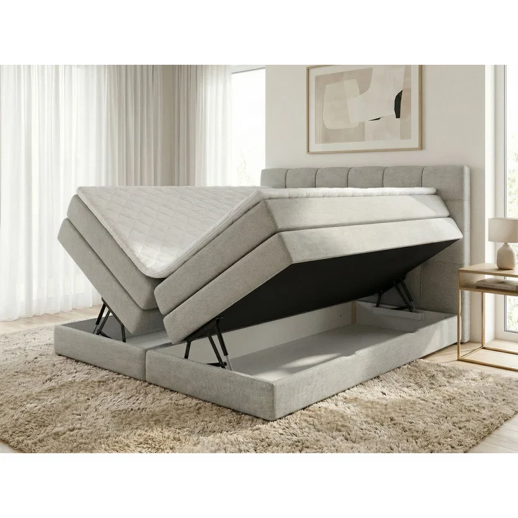 Boxspringbett Best XL mit 2 Bettkästen und Topper, mit Taschenfederkern- und Bonellfederkernmatratze, Doppelbett, Polsterbett aus Webstoff mit Stauraum (Beige (Inari 22), 180 x 200 cm) – Bild 3